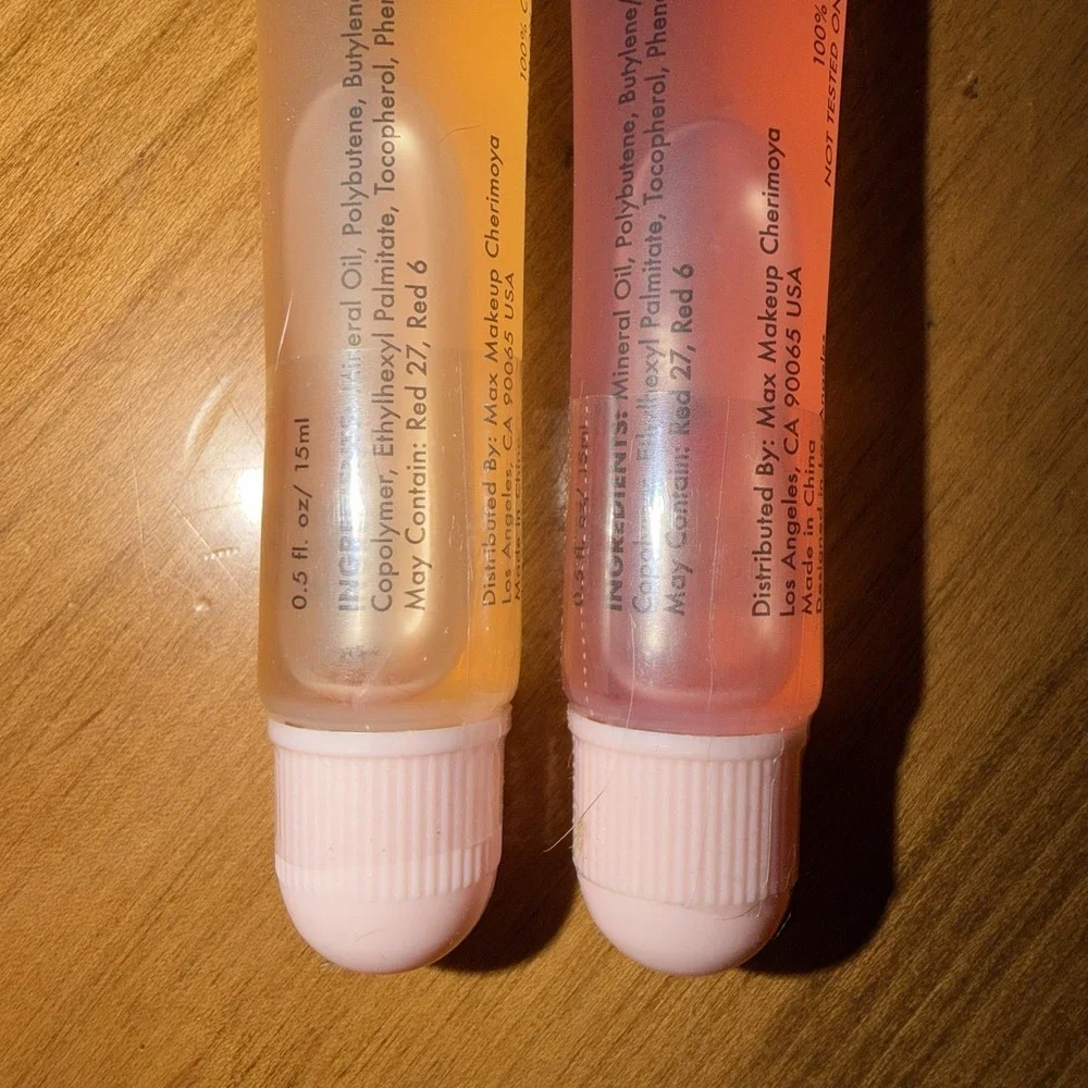 NEW Max Cherimoya Lip Gloss Ultra Shine Pink Jelly Peach &‎ Strawberry LOT OF 2